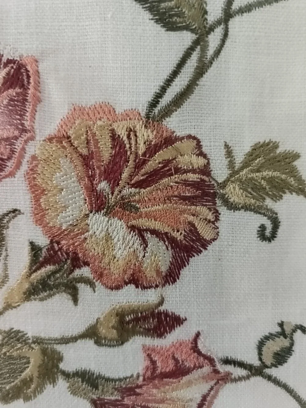 Vintage Embroidered Floral Fabric Art 1980s Curtain Sample Framed Botanical